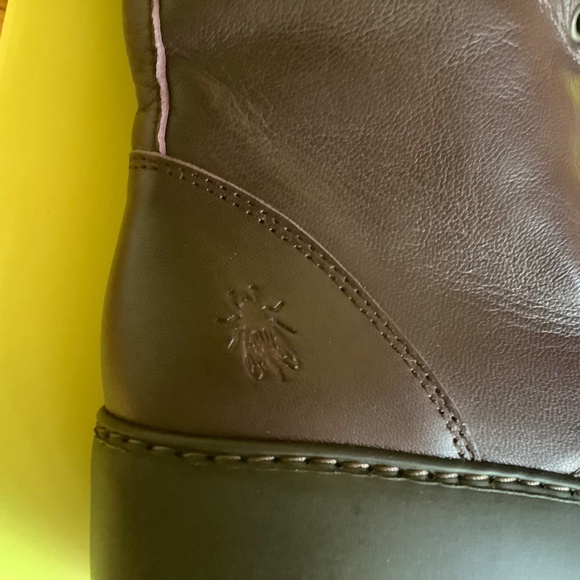 Fly London Daff Leather Wedge Combat Boot Dark Purple Sofia SZ 41/US 10 - Picture 10 of 16